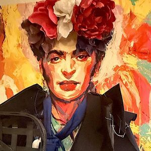 “Handmade Mixed Media Wall Art Frida Inspired with 3D Florals & Tobacco Baskets